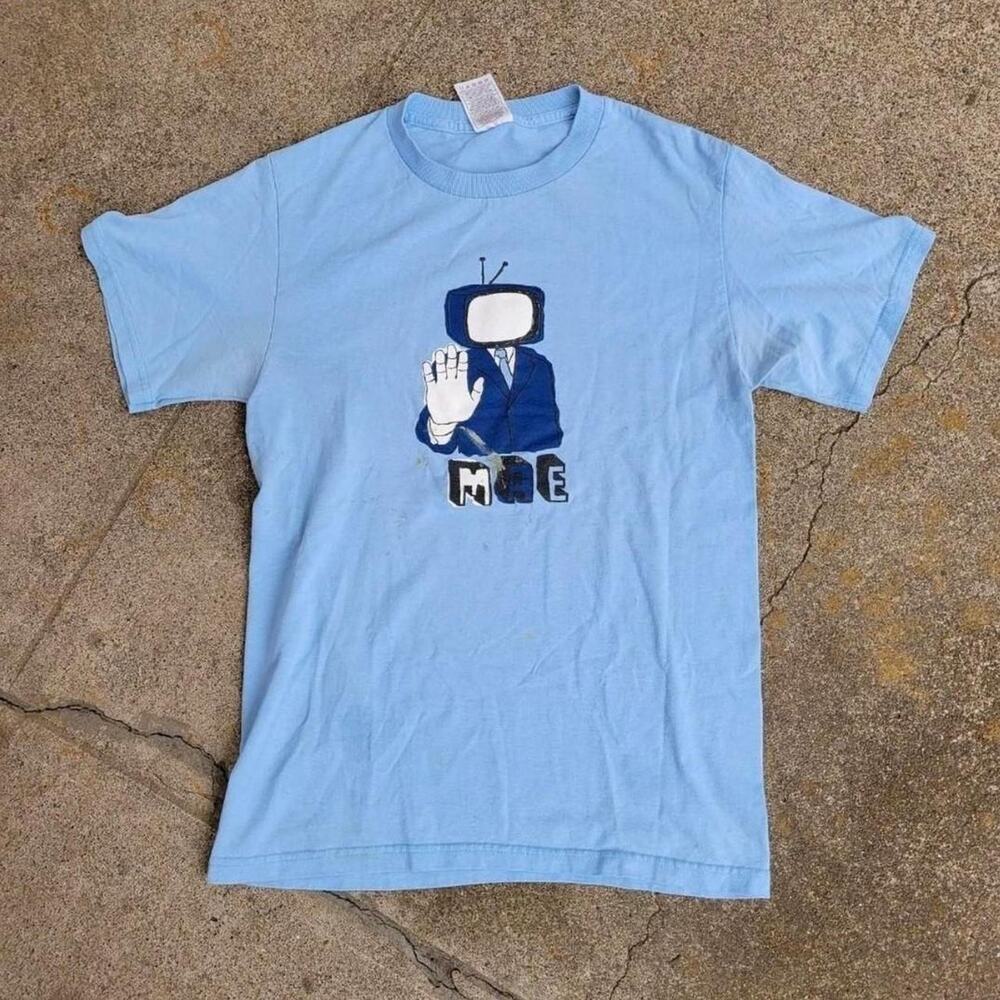 Vtg Y2k Og MAE TV Head Suit Man Graphic Print Emo Indie Band Promo T Shirt S